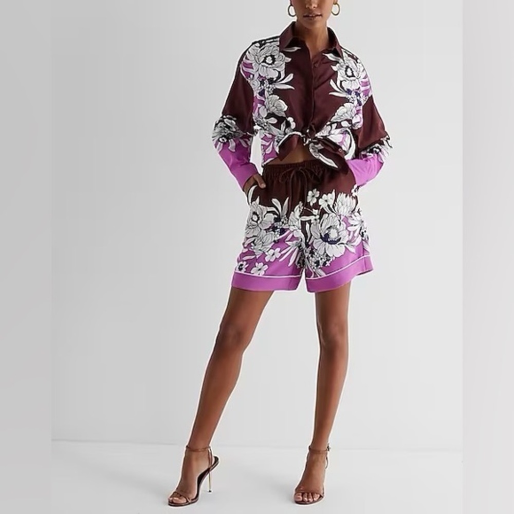 Super High Waisted Satin Pull On Bermuda Shorts